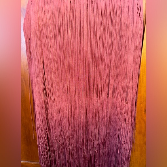 ZARA STRAPPY FRINGED MIDI DRESS BURGUNDY BROWN. Size medium - Picture 2 of 3